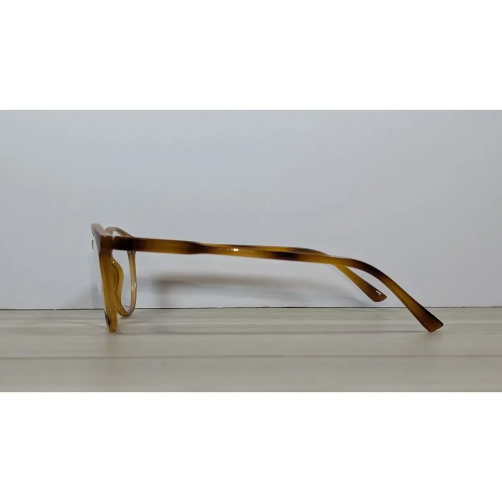Vintage Round Eyeglasses Amber Brown Tortoise Acetate Frame Clear Lenses Unisex